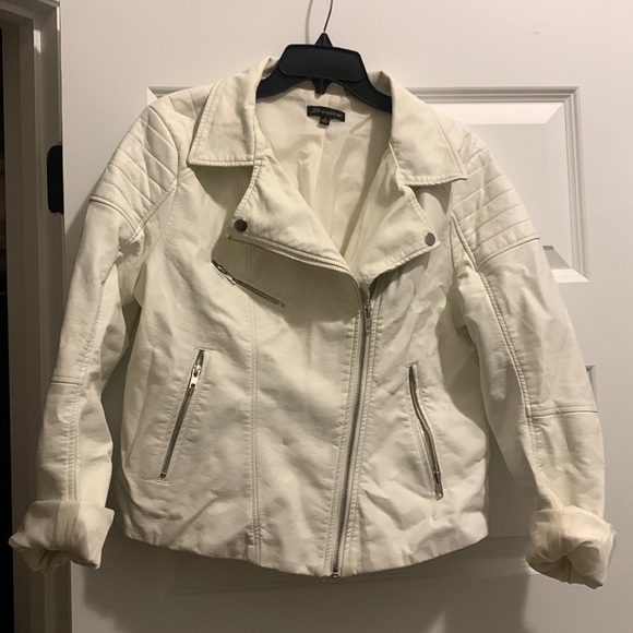Biker faux leather jacket cream white color - Picture 1 of 4